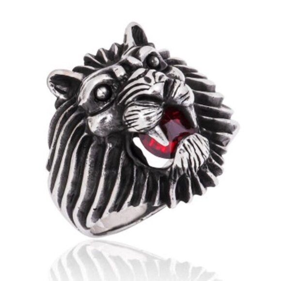 925SterlingSilver Lion Head Men'sRing cubic zircon - Picture 6 of 7